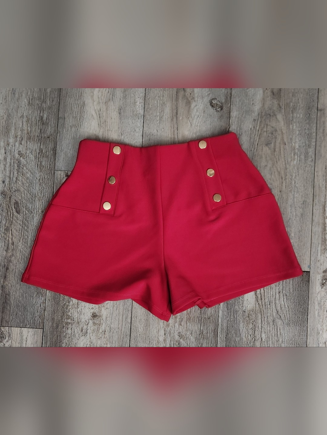 High-Waist Red Button Detail Women's Shorts